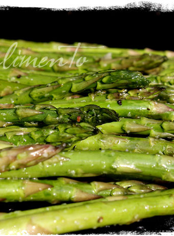 close up of asparagus spears on grill