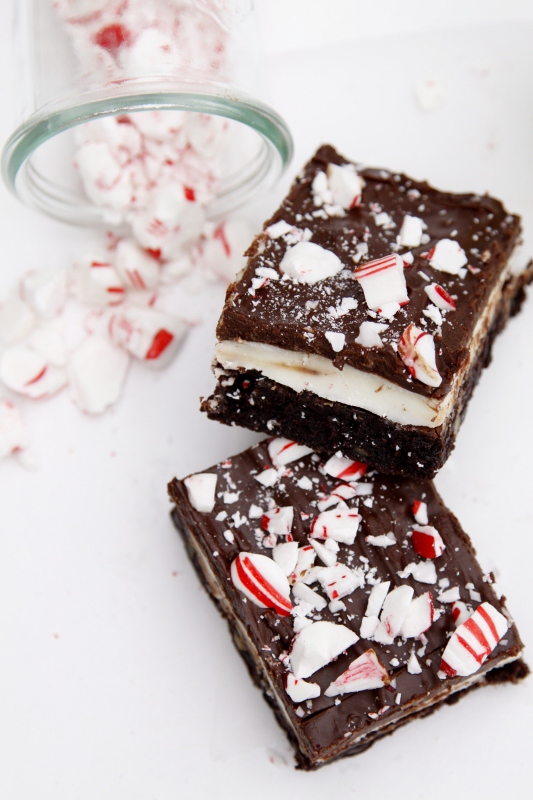 2 brownies topped with peppermint.