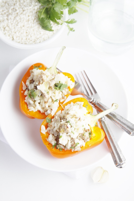 Risotto and Sausage Stuffed Bell Peppers