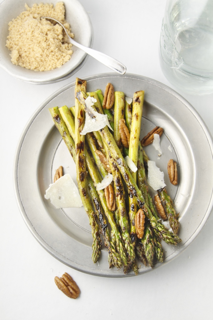 Grilled Asparagus with Pecans and Parmesan