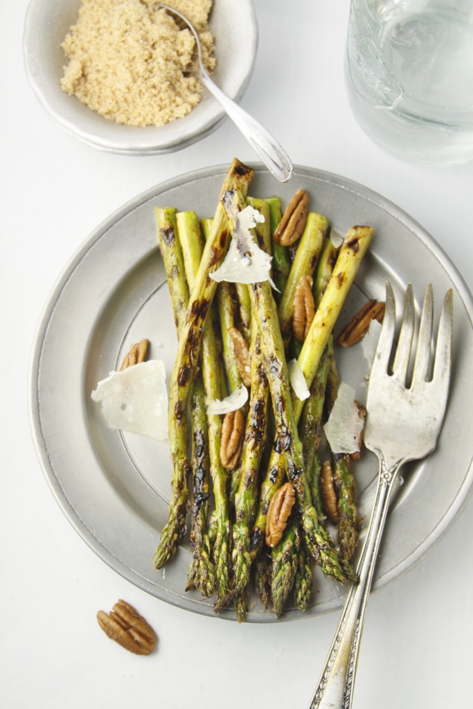 Grilled Asparagus with Pecans and Parmesan