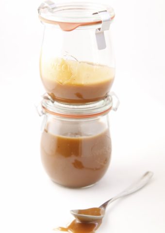homemade coffee caramel sauce two glass jars via bell' alimento