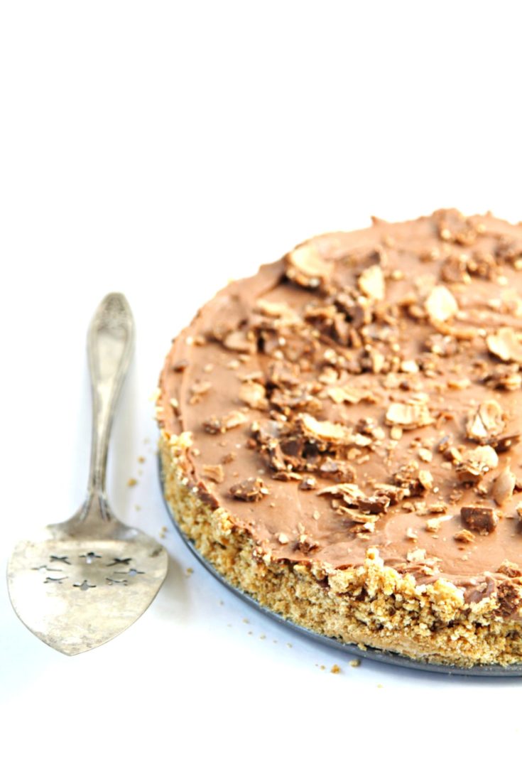 nutella cheesecake and silver serving spooon