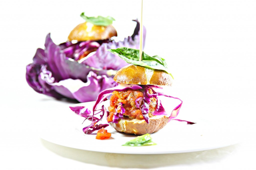 Spicy Meatball Sliders with Quick Pickled Cabbage