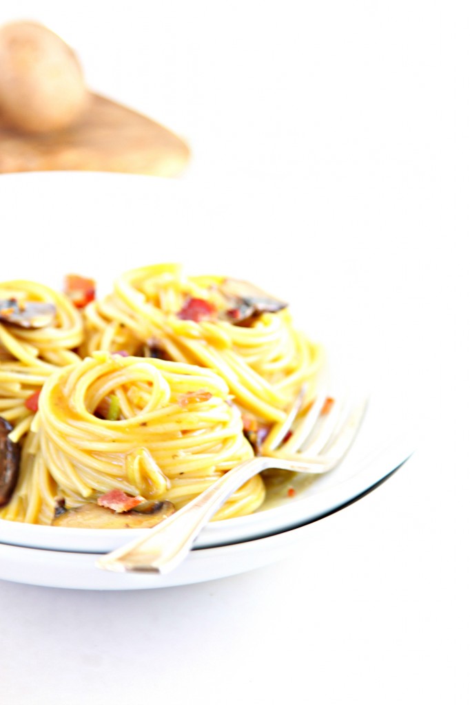 Mushroom and Leek Spaghetti Carbonara