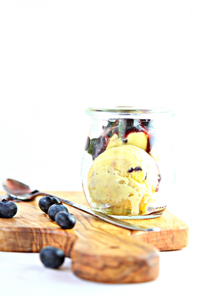 Sweet Corn Ice Cream with Blueberry Balsamic Sauce
