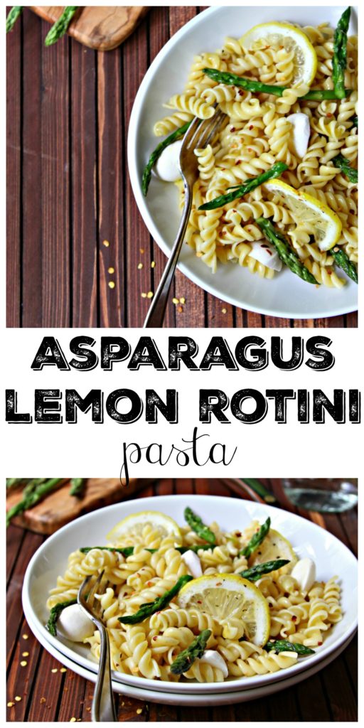 bowl of asparagus and lemon rotini pasta 