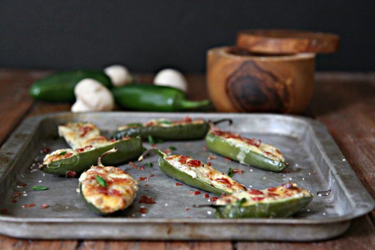 Turn up the heat with these Mushroom and Cheese Stuffed Jalapenos appetizers! #appetizer #jalapeno #stuffedjalapenos #fingerfoods #spicy