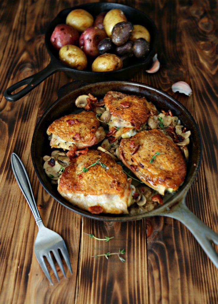 White Wine Braised Chicken with Bacon and Mushrooms