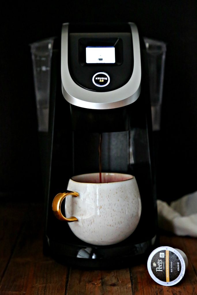 Peet's Coffee being brewed in keurig machine