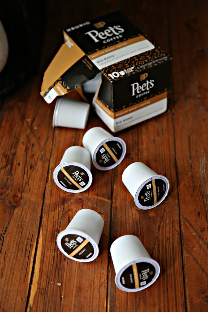Peet's Coffee K-Cup Pod box with pods scattered