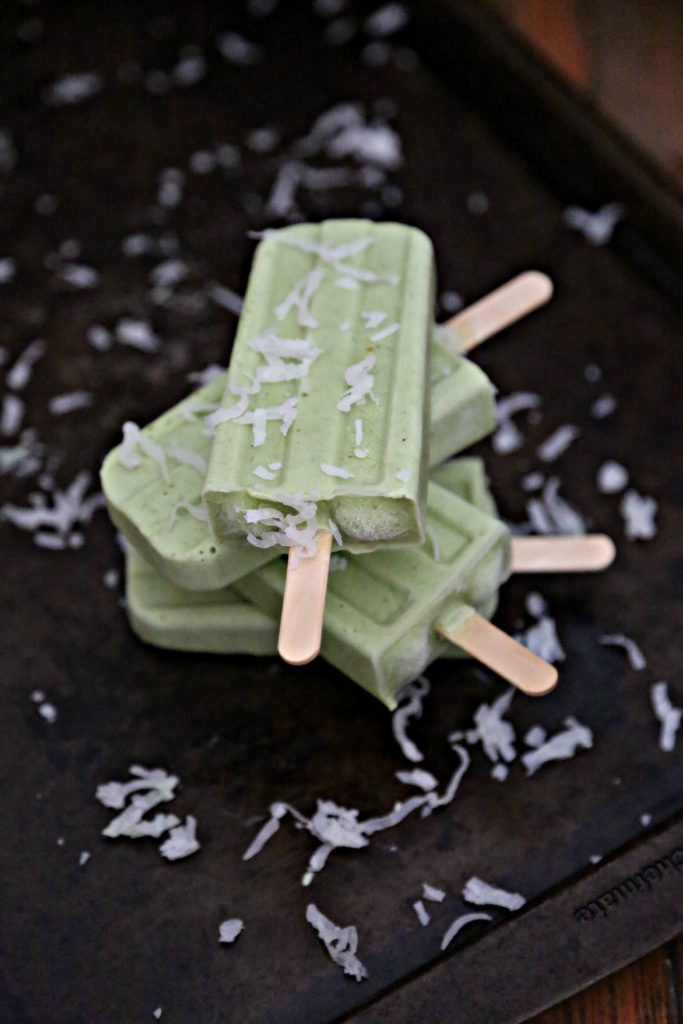 Boozy Smoothie Popsicles with coconut flakes