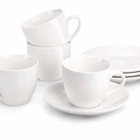 MIWARE 8 Ounce Porcelain Cappuccino Cups with Saucers - Set of 4, Perfect for Specialty Coffee Drinks, Latte, Cafe Mocha and Tea, White