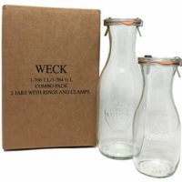 Weck Juice Jar Combo Pack - (1) 766 1-Liter jar (1) 764 1/2-Liter jar with Glass Lids, Rubber Rings and Steel Clamps