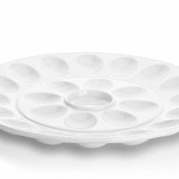 DOWAN 12.6-inch Porcelain Deviled Egg Dish/Egg Platter with 25-Compartment, Round&White