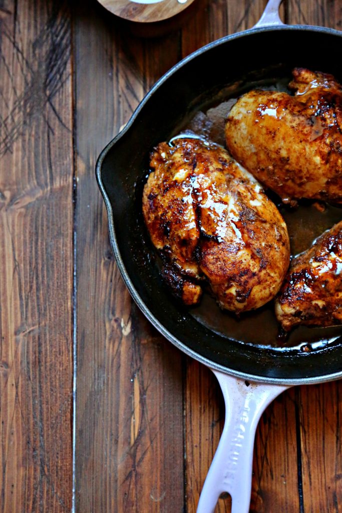 Spicy Skillet Chicken breasts with Pan Sauce in skillet