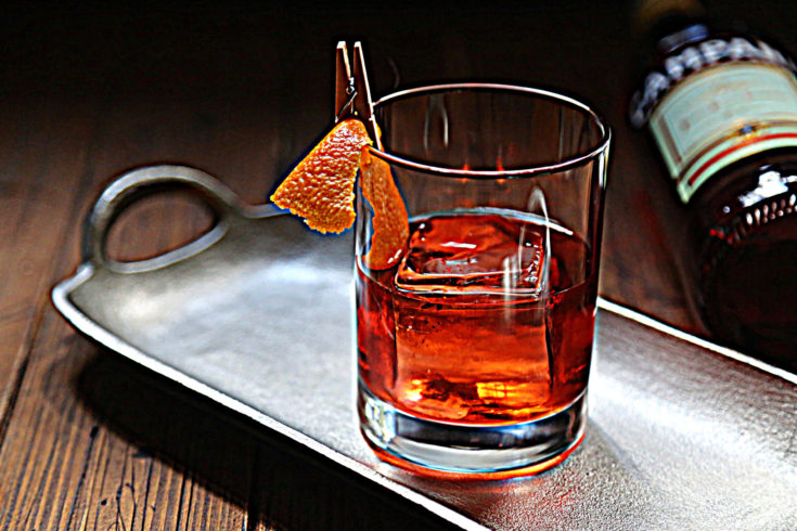 negroni cocktail on silver tray.